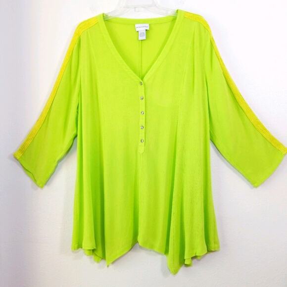 Soft Surroundings lime Asymmetrical tunic top L - Picture 1 of 11